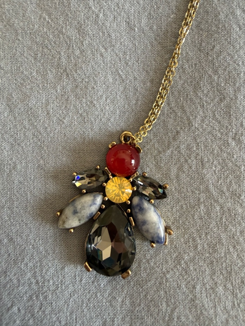 LOFT Gold-Tone Pendant Necklace with Red, Blue, Yellow and Smoky Stones